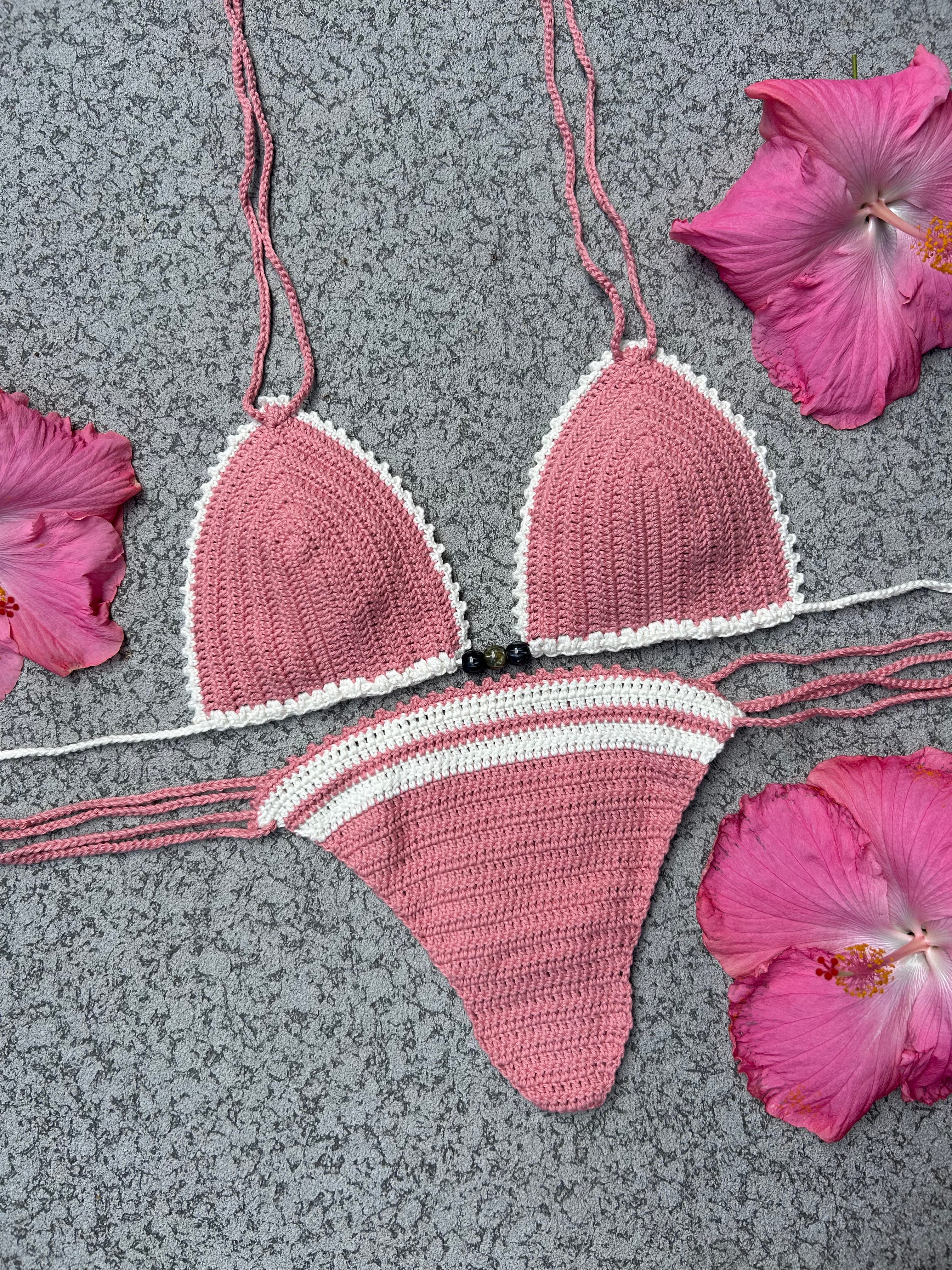 Pearl Crochet Bikini Set - Rose