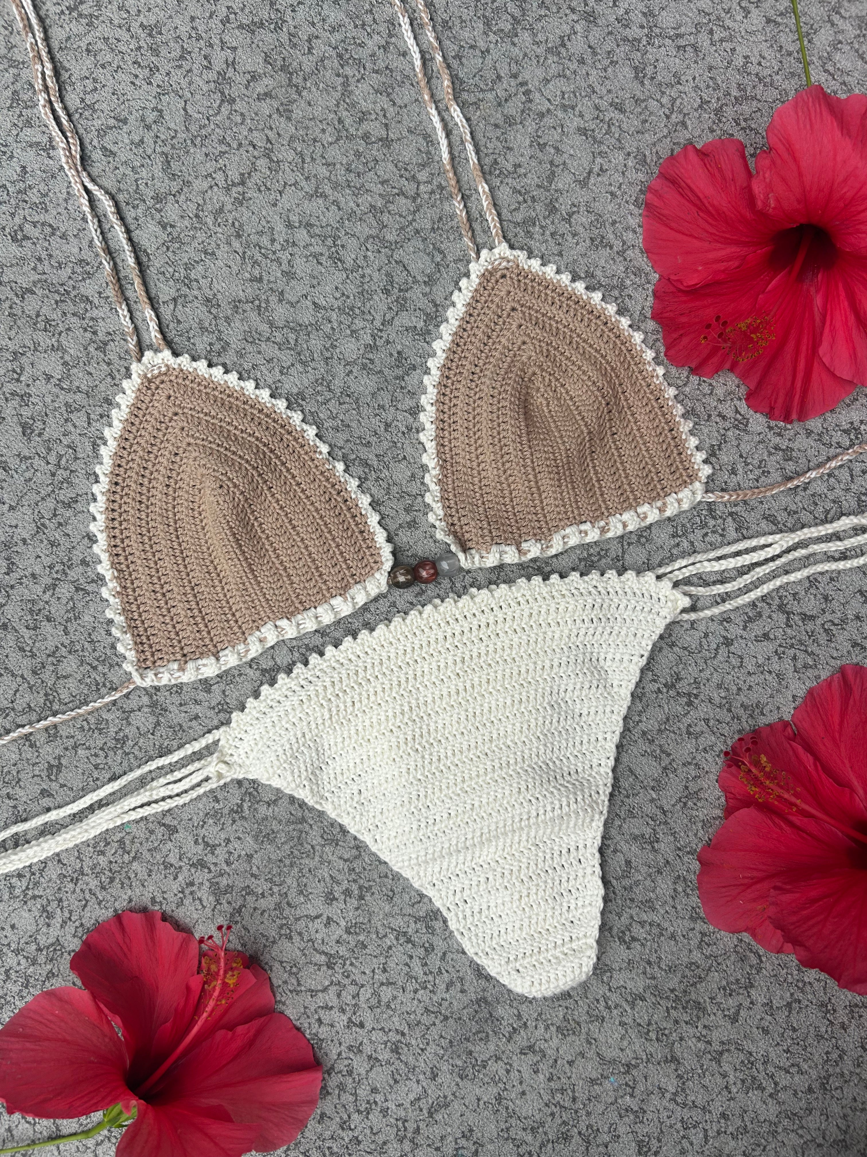 Pearl Crochet Bikini Set - Caramel