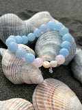 "Balance" Aquamarine Chalcedony & Rose Quartz Sterling Silver Charm Bracelet