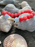 "Selfless Love" Rhodochrosite & Aquamarine Chalcedony Sterling Silver Charm Bracelet