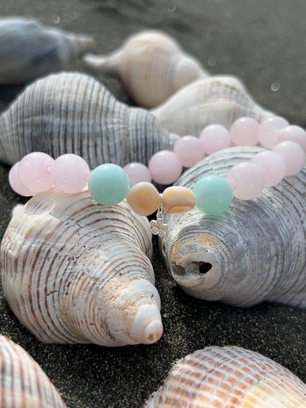 "Unconditional Love" Rose Quartz & Green Amazonite Gemstone and Sterling Silver Charm Bracelet
