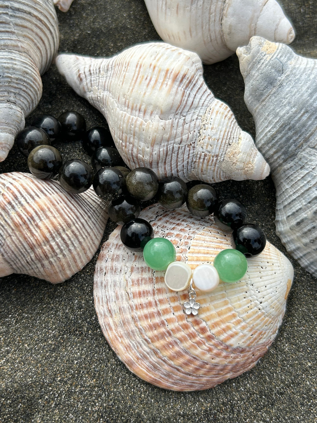 "Protection" Golden Obsidian & Green Aventurine Gemstone and Sterling Silver Charm Bracelet