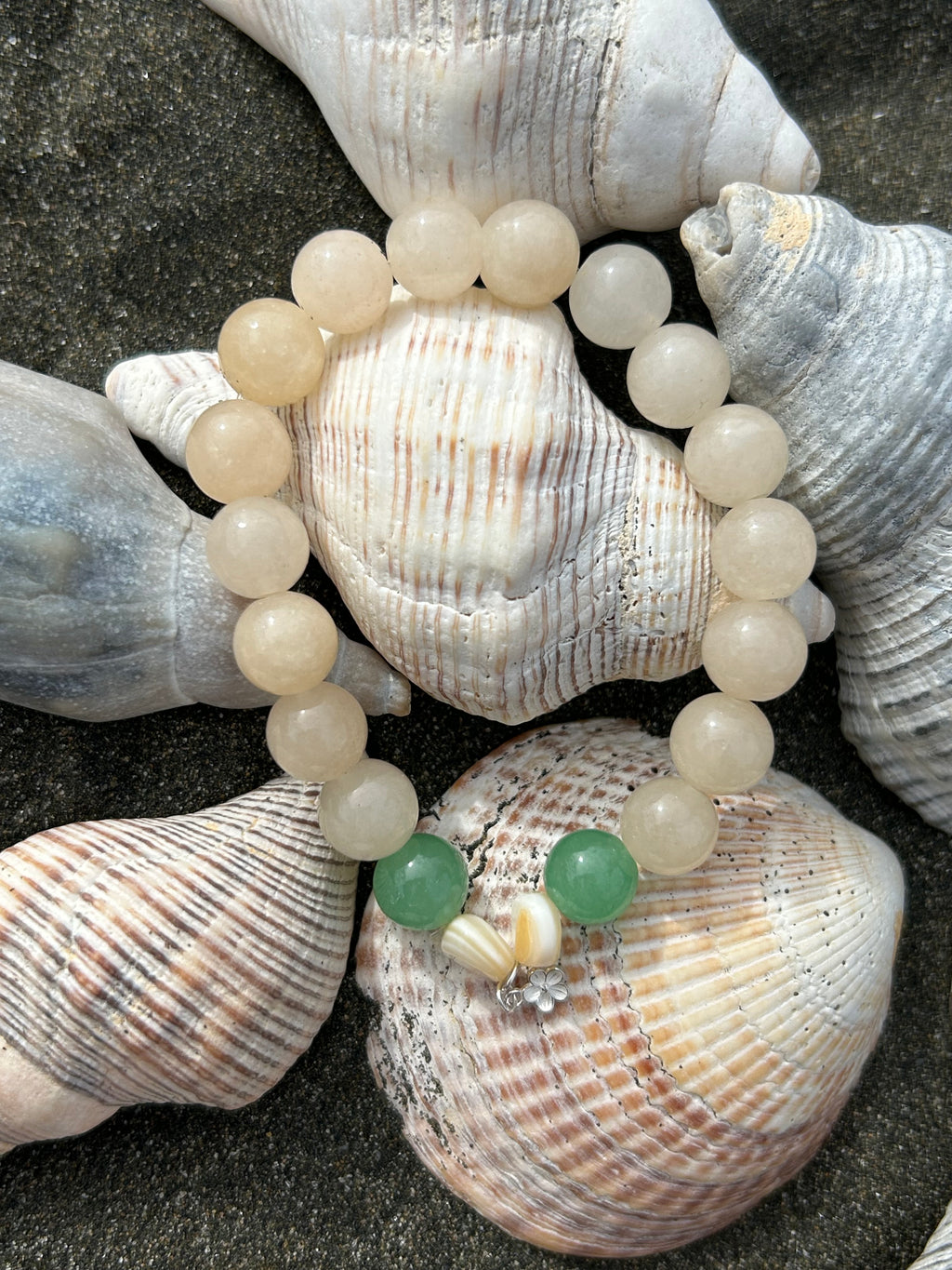 "Success" Honey Calcite & Green Aventurine Gemstone & Sterling Silver Charm Bracelet