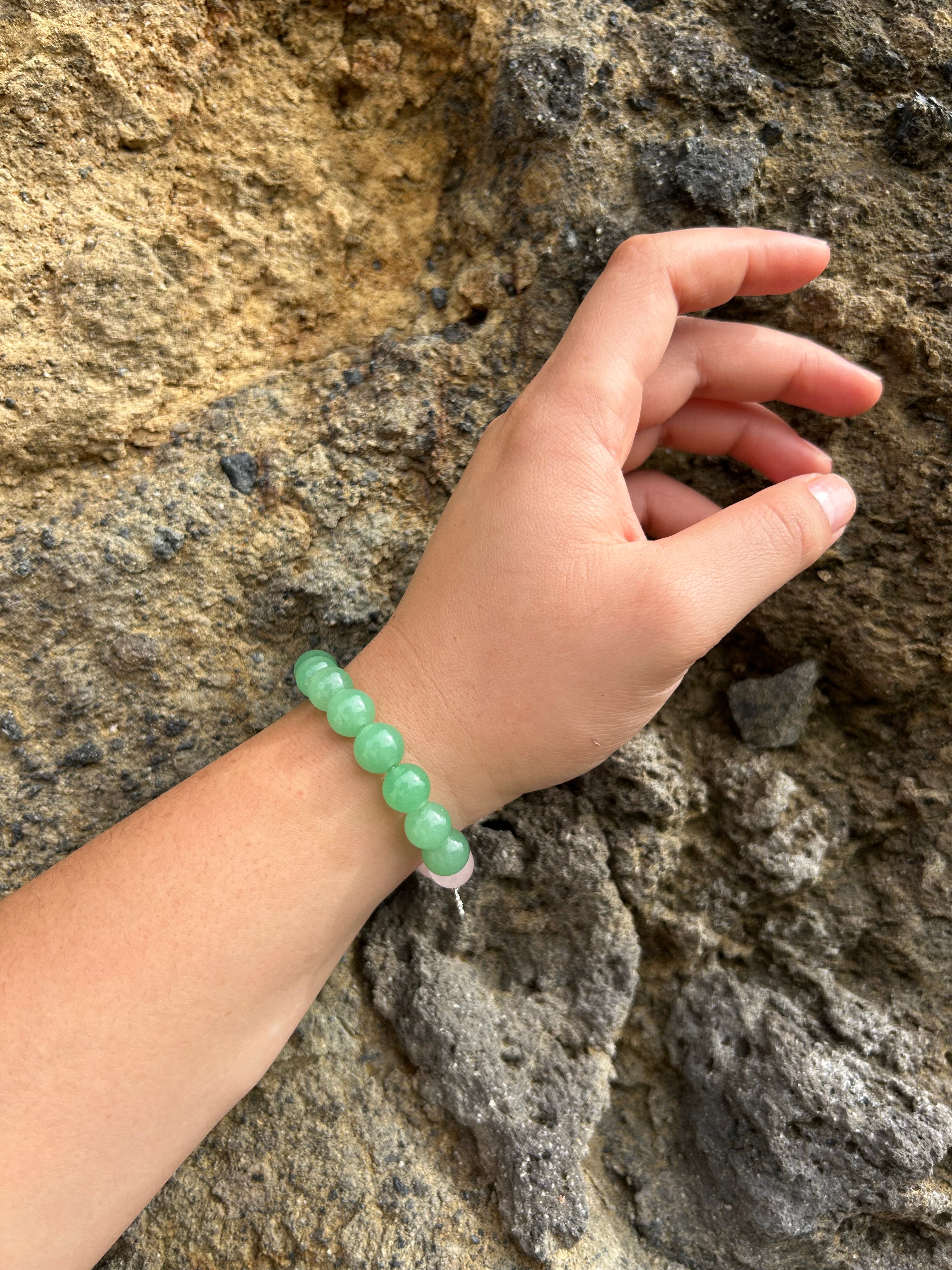 "Lucky" Green Aventurine & Rose Quartz Gemstone and Sterling Silver Charm Bracelet