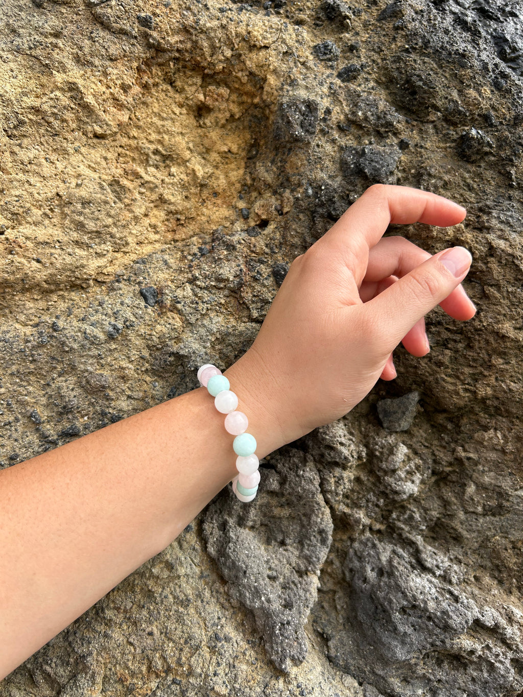 "Love, Peace & Harmony" Rose Quartz, Green Amazonite & White Jade Gemstone and Sterling Silver Charm Bracelet