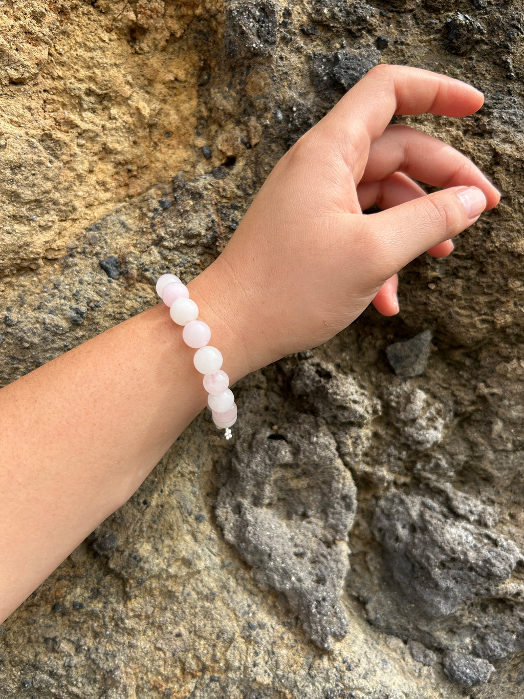 "Gentle Tranquility" Rose Quartz & White Jade Gemstone Bracelet with Silver Charm